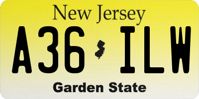 NJ license plate A36ILW