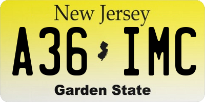 NJ license plate A36IMC