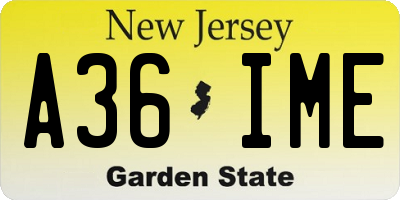 NJ license plate A36IME