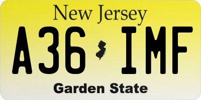 NJ license plate A36IMF