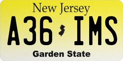 NJ license plate A36IMS