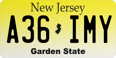 NJ license plate A36IMY