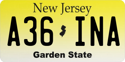 NJ license plate A36INA