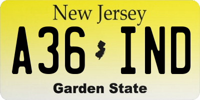 NJ license plate A36IND