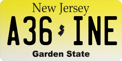 NJ license plate A36INE
