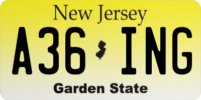 NJ license plate A36ING