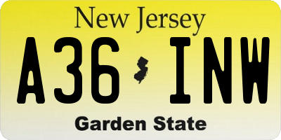 NJ license plate A36INW