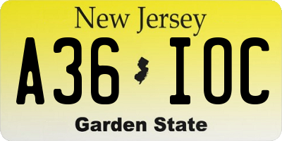 NJ license plate A36IOC