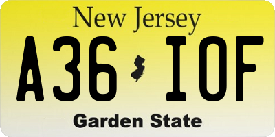 NJ license plate A36IOF