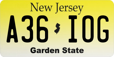 NJ license plate A36IOG
