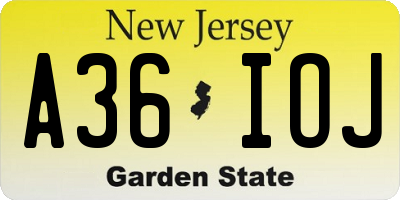 NJ license plate A36IOJ