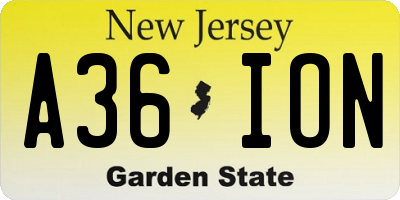 NJ license plate A36ION