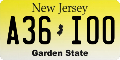 NJ license plate A36IOO