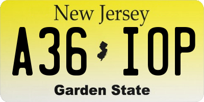 NJ license plate A36IOP