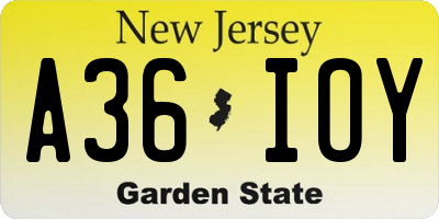 NJ license plate A36IOY