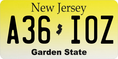 NJ license plate A36IOZ