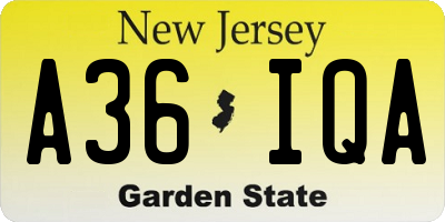 NJ license plate A36IQA