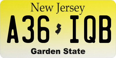 NJ license plate A36IQB