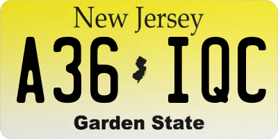 NJ license plate A36IQC