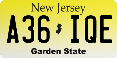NJ license plate A36IQE