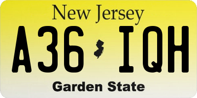 NJ license plate A36IQH