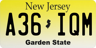 NJ license plate A36IQM