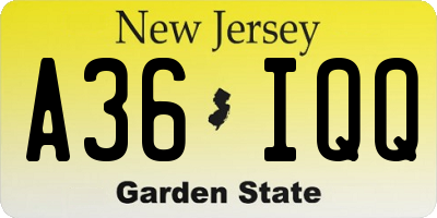NJ license plate A36IQQ