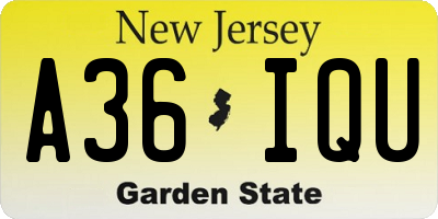 NJ license plate A36IQU