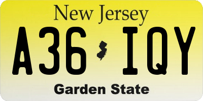 NJ license plate A36IQY