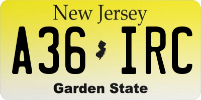 NJ license plate A36IRC