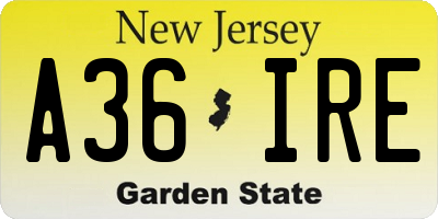 NJ license plate A36IRE
