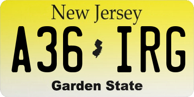 NJ license plate A36IRG
