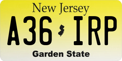 NJ license plate A36IRP
