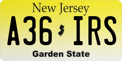 NJ license plate A36IRS