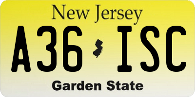 NJ license plate A36ISC