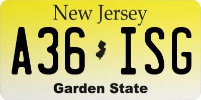 NJ license plate A36ISG