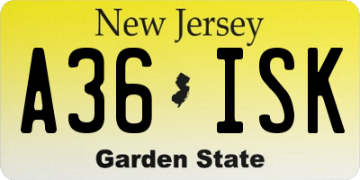 NJ license plate A36ISK