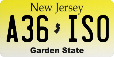 NJ license plate A36ISO