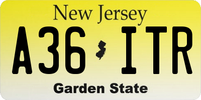 NJ license plate A36ITR