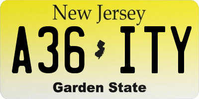 NJ license plate A36ITY