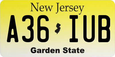 NJ license plate A36IUB