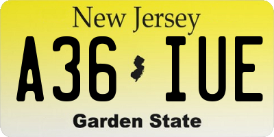 NJ license plate A36IUE