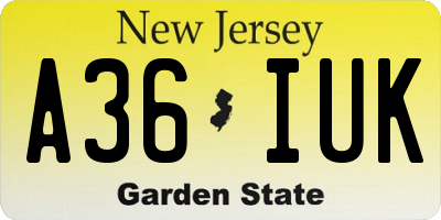 NJ license plate A36IUK