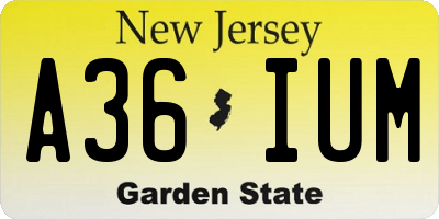 NJ license plate A36IUM