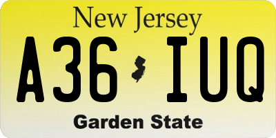 NJ license plate A36IUQ