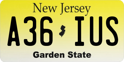NJ license plate A36IUS