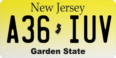 NJ license plate A36IUV