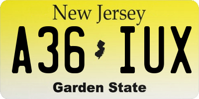 NJ license plate A36IUX