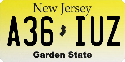 NJ license plate A36IUZ