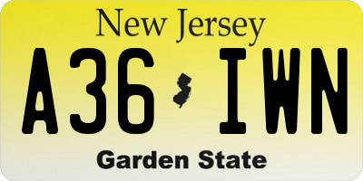 NJ license plate A36IWN